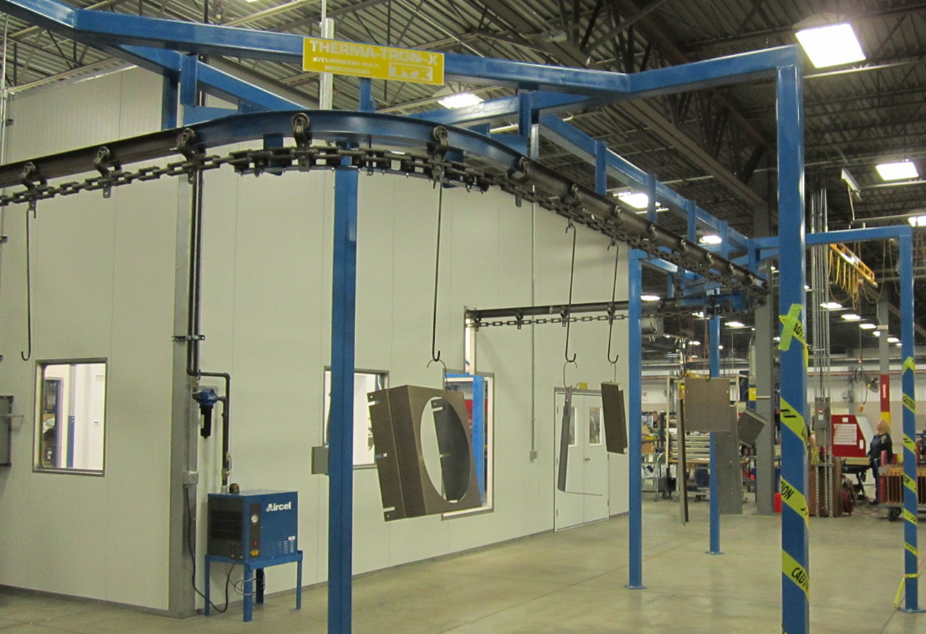 TTX environmental rooms are constructed using aluminum skinned foam paneling and are supported by a heavy steel framework, which also carries the conveyor through your powder coating equipment.